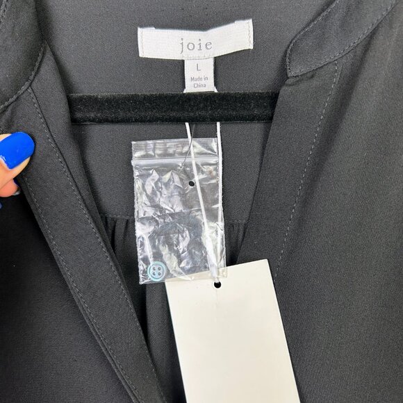 NWT Joie Leonore Shirt Dress Silk Button Down Tie Waist Black Caviar Career sz L - Picture 13 of 16